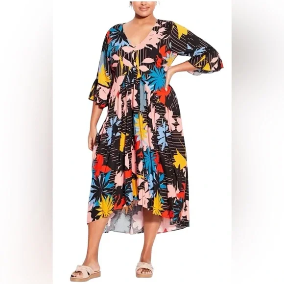 Loralette Black High Low Dress with Bold Floral Print NWOT💕 - Picture 1 of 7